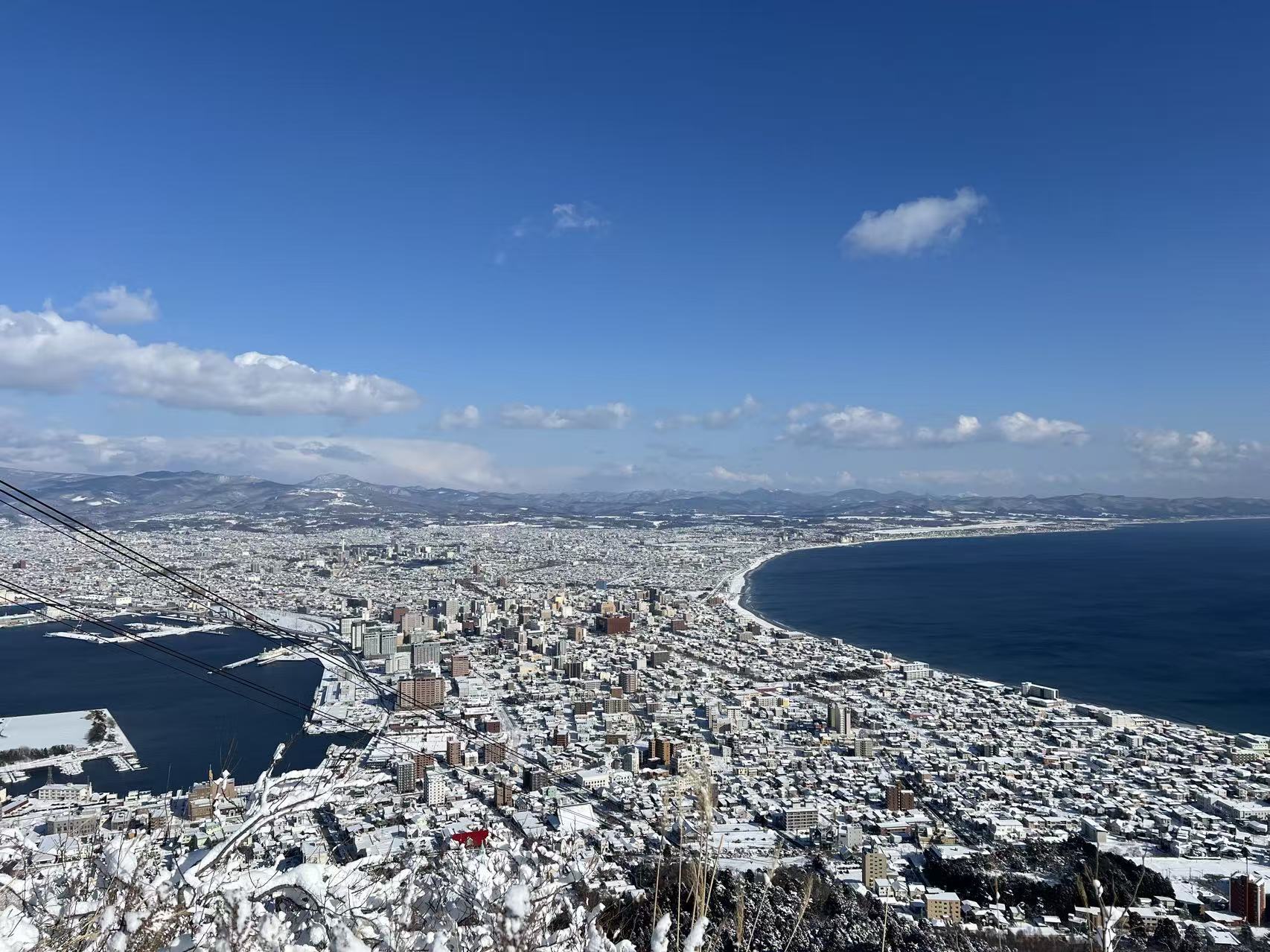 Snowy city and coast in Hokkaido