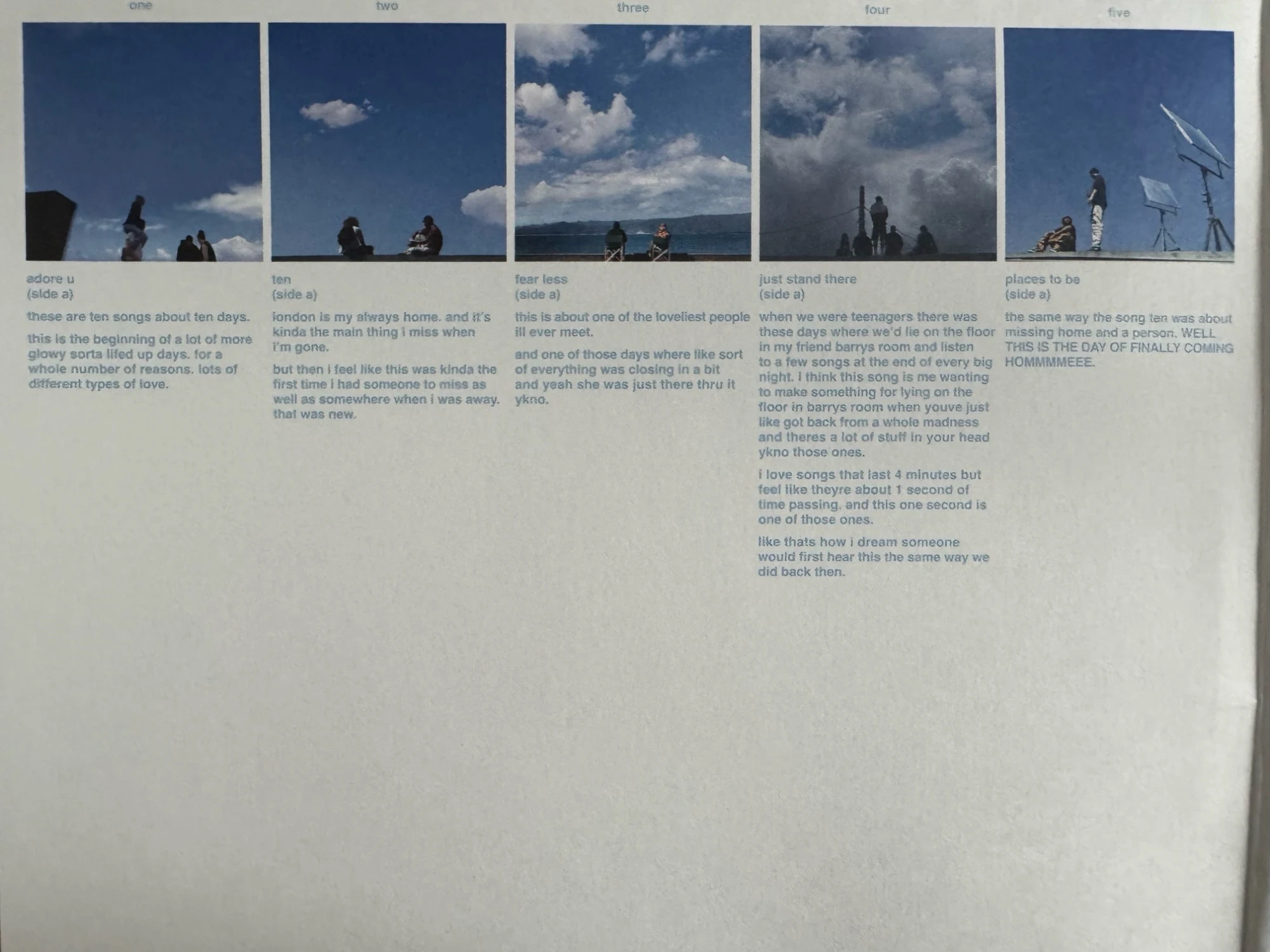 Ten days inner sleeve artwork with track notes